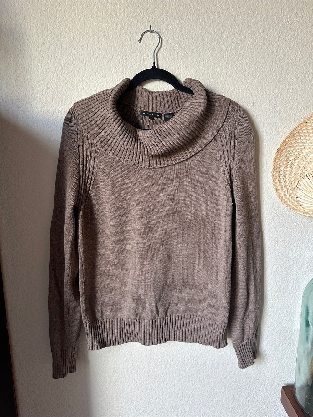 JEANNE PIERRE 100%cotton Taupe Cowl Neck Sweater